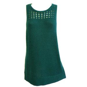 LOFT Pullover Sweater Knit Emerald Green Sleeveless Long Ribbed Crewneck Hem L
